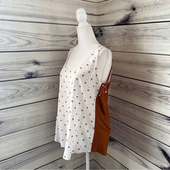 Dolan Anthropologie Brown & White Palm Tree Patterned Colorblock Tank Top - Picture 4 of 9